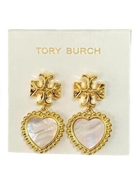 Tory Burch Mother of Pearl Heart Drop Earrings – NWT